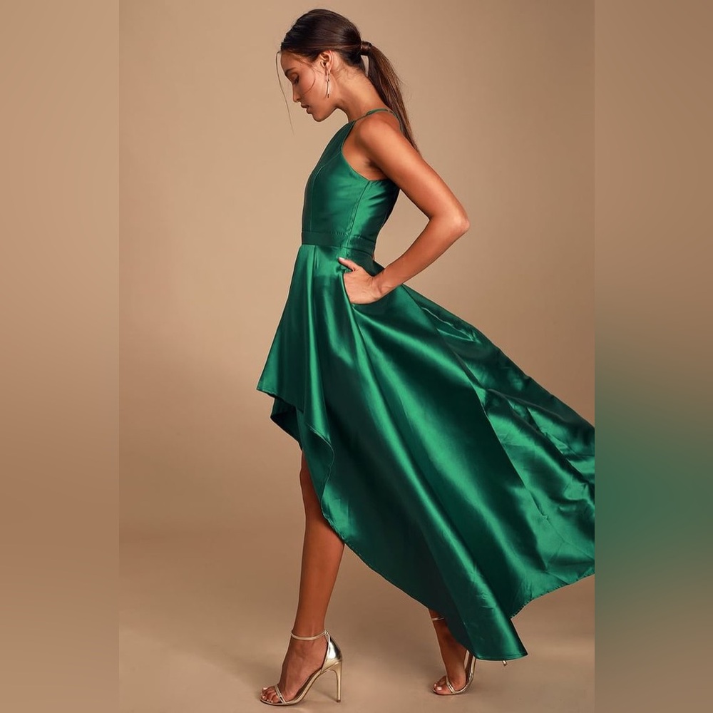 Lulu's Teal High-Low Satin Maxi Dress - Picture 2 of 8